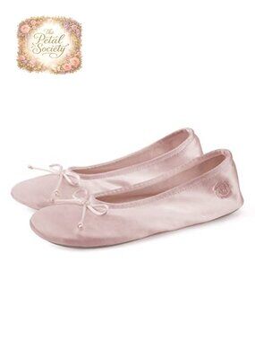 Ballerina House Slippers Memory Foam Satin Suede Sole Bow Indoor
